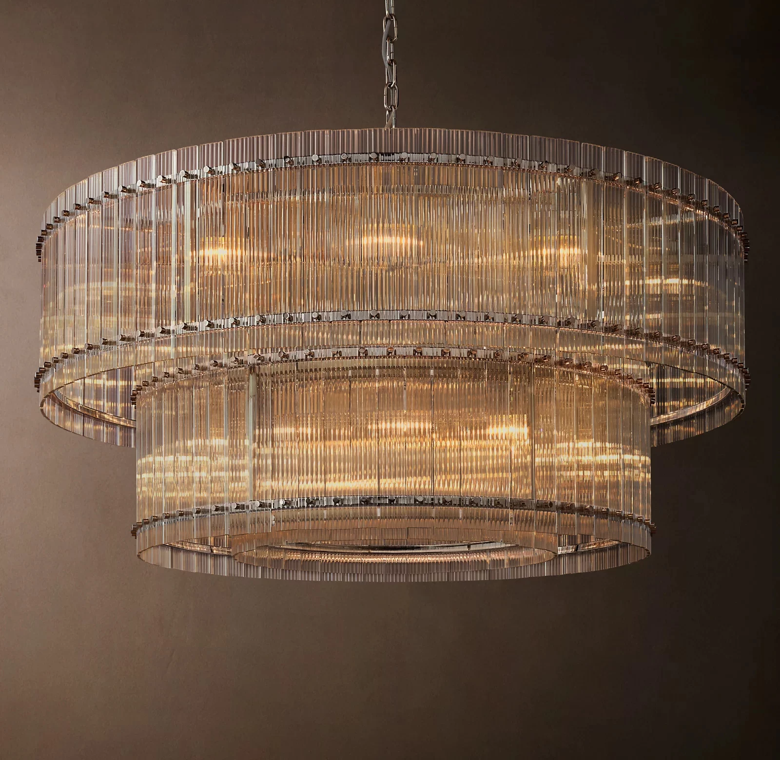 San Marco Glass Two-Tier Round Chandelier 22½″ - 60", Polished Nickel