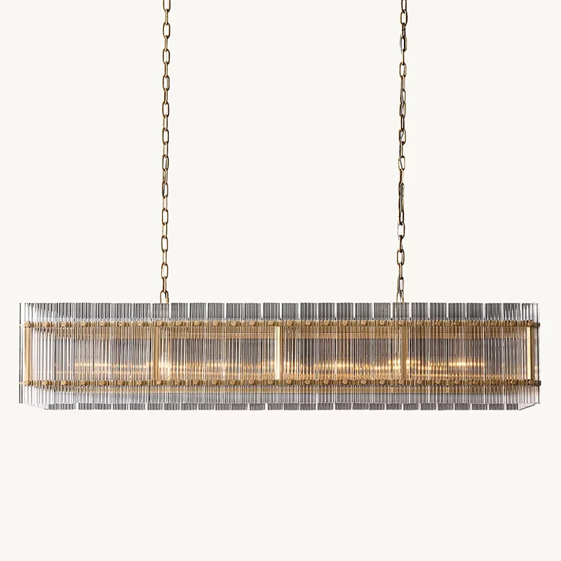 San Marco Glass Rectangular Chandelier 54″ - 54″, Polished Nickel