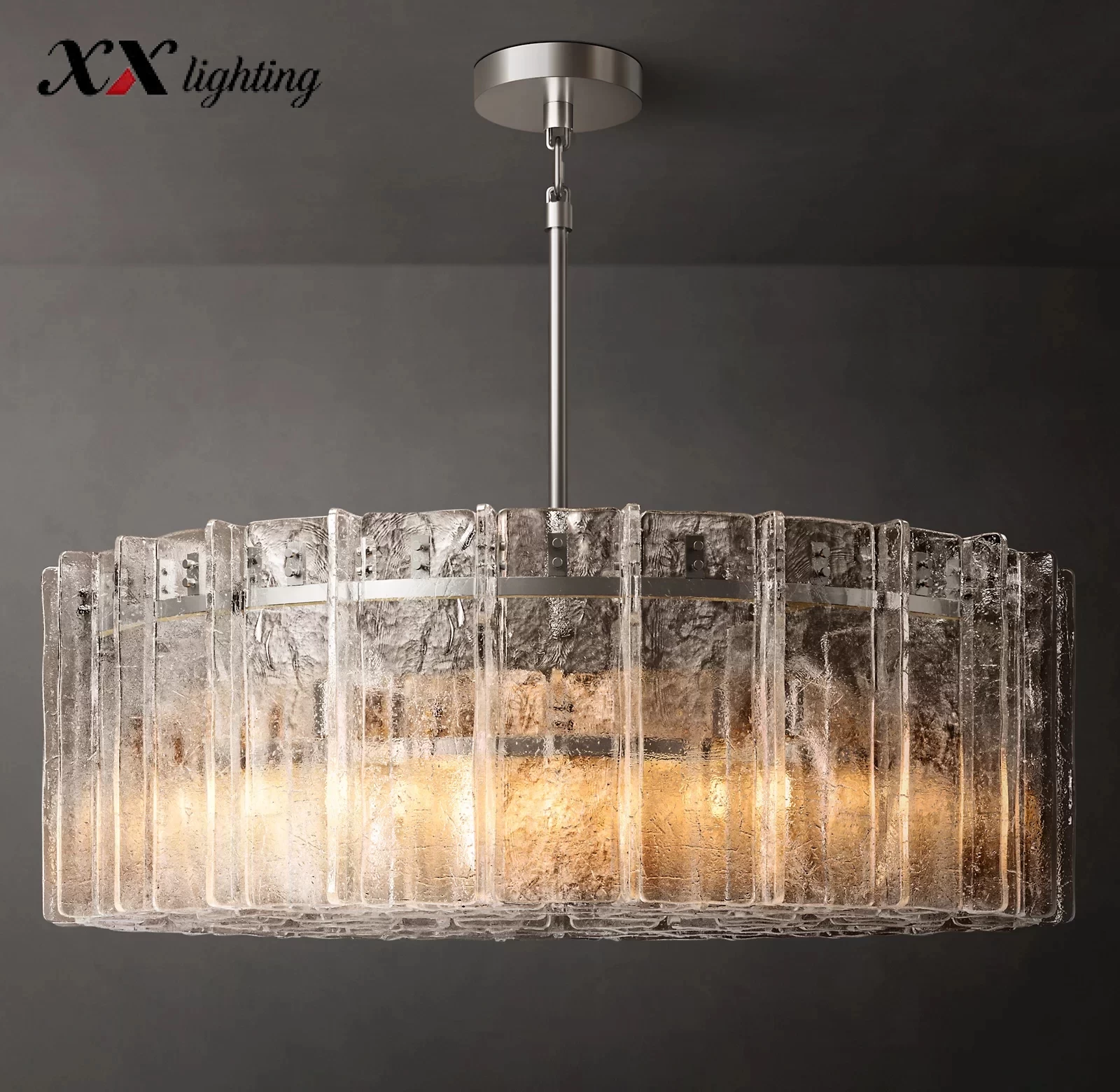 Lattice Clear Glass Round Chandelier 36½″ - 48″, Satin Nickel