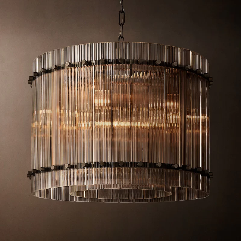 San Marco Glass Round Chandelier 22½″ - 22½″, Polished Nickel