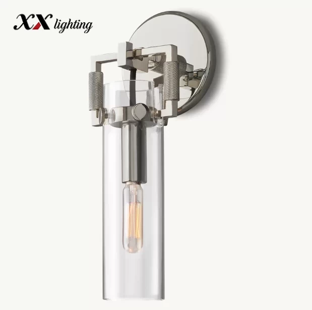 Machinist Glass Cylinder Sconce - 4½″, Polished Nickel