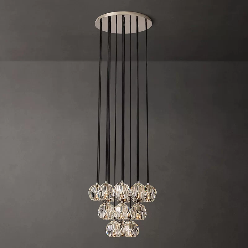 French Boule De Cristal Cluster Chandelier 14" for Entryway Hall - 19"