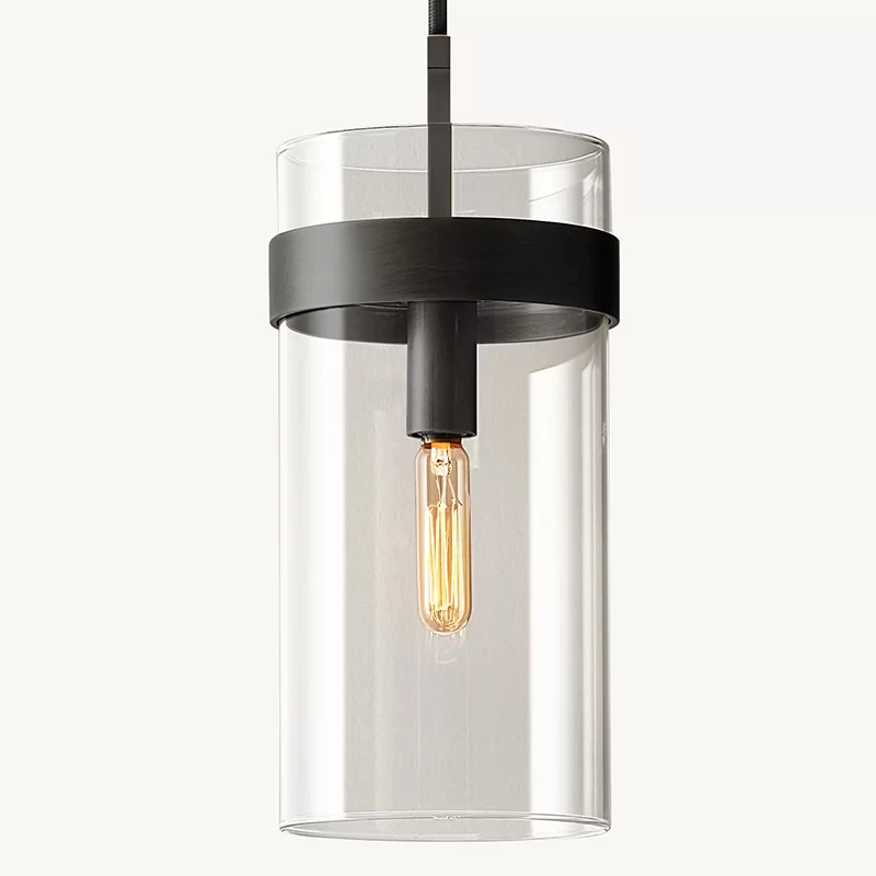 8" Clear Glass Cylinder Pendant Light 10ft Cord Long Hanging - 10″