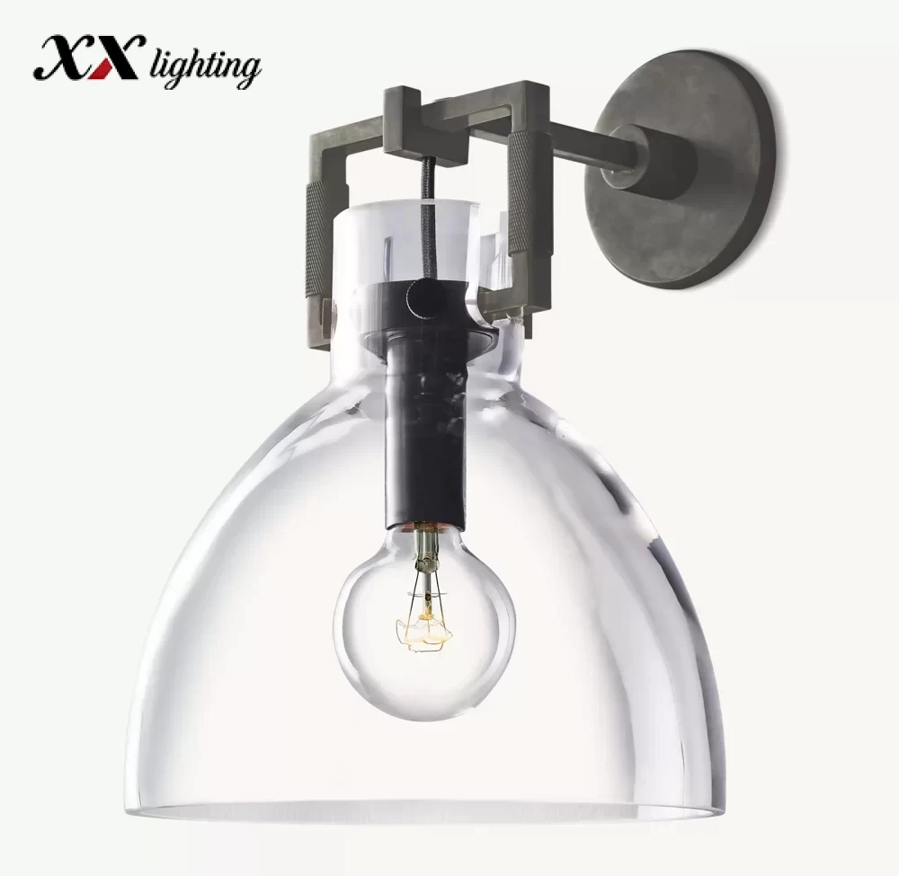 Machinist Glass Cloche Sconce - 10″, Polished Nickel