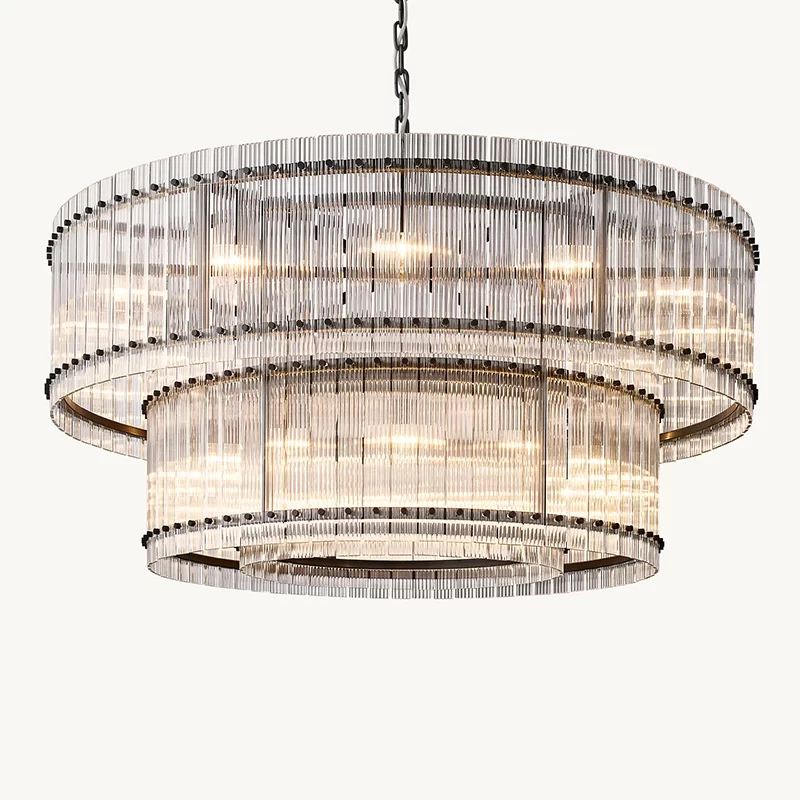 San Marco Glass Two-Tier Round Chandelier 22½″ - 60", Polished Nickel