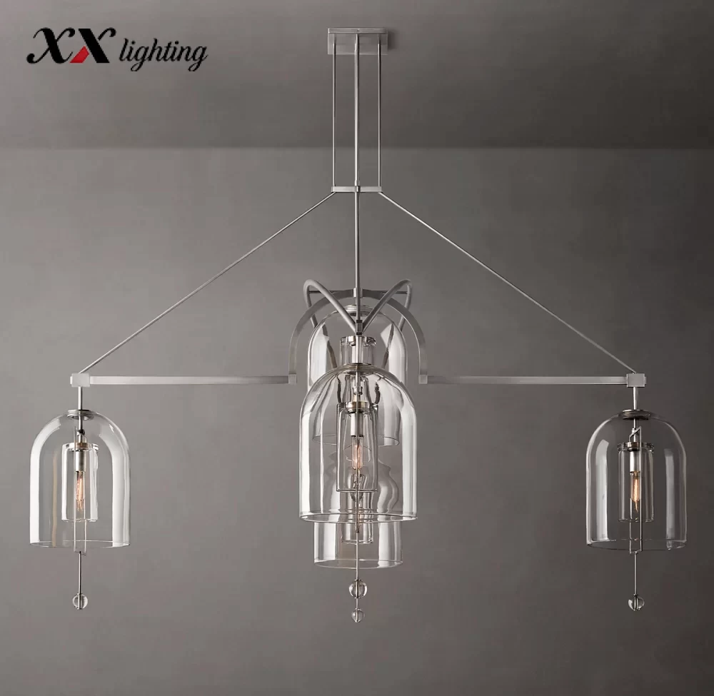 Fulcrum Grand Round Chandelier 61″ - 73″, Satin Nickel