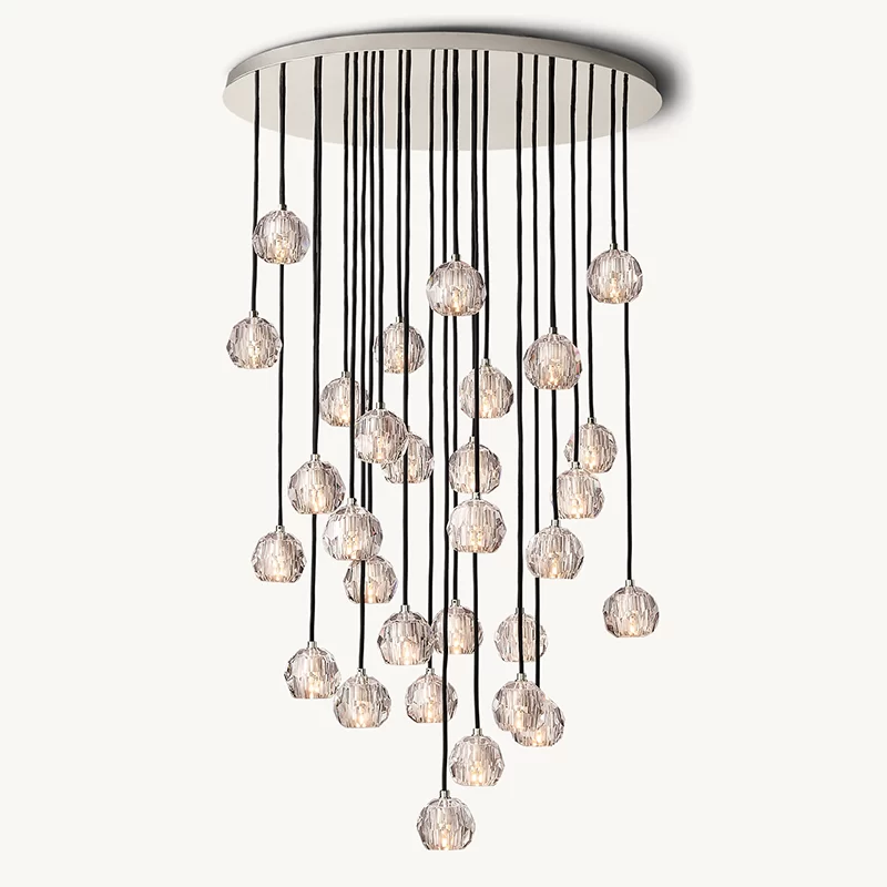 French Boule De Cristal Cluster Chandelier 14" for Entryway Hall - 40″