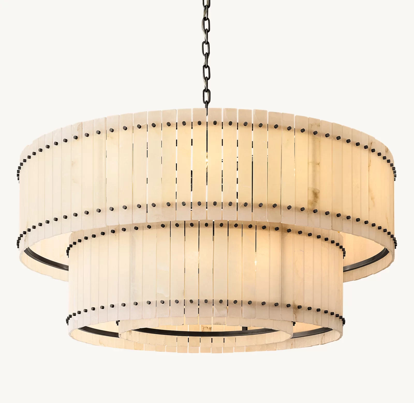 Alabaster Two-Tier Round Chandelier 22½″ - 60″, Polished Nickel