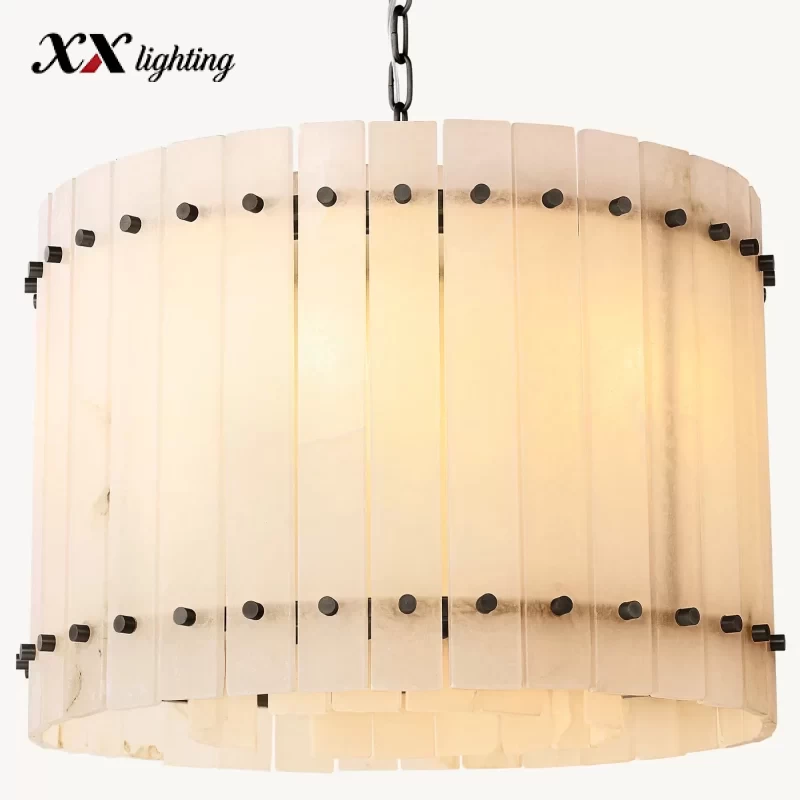 San Marco Alabaster Round Chandelier 22½″ - 22½″, Polished Nickel
