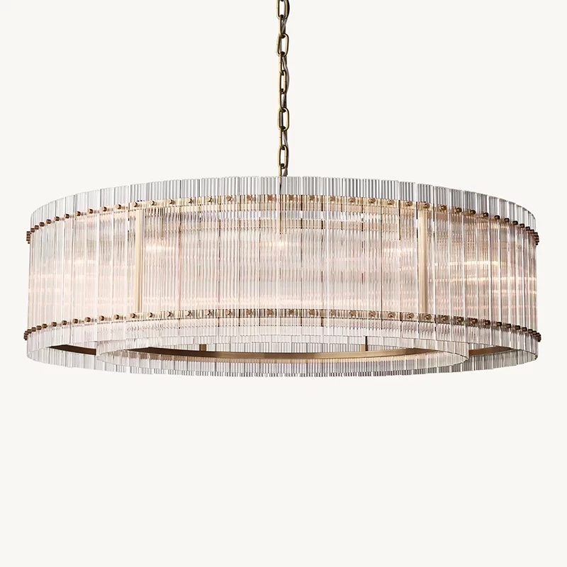 San Marco Glass Round Chandelier 22½″ - 60″, Polished Nickel