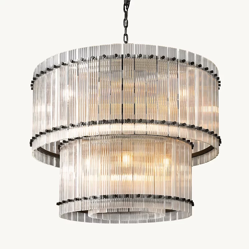 San Marco Glass Two-Tier Round Chandelier 22½″ - 37", Polished Nickel