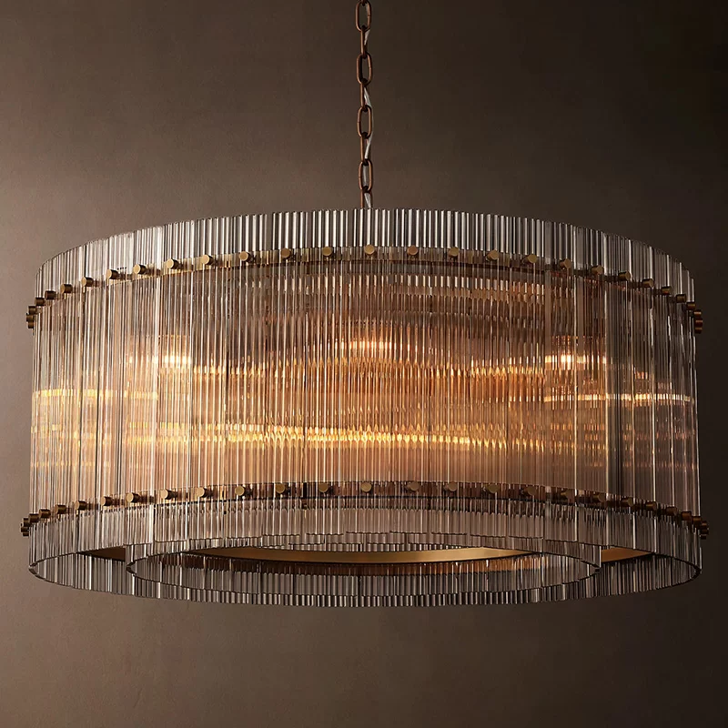 San Marco Glass Round Chandelier 22½″ - 37″, Polished Nickel