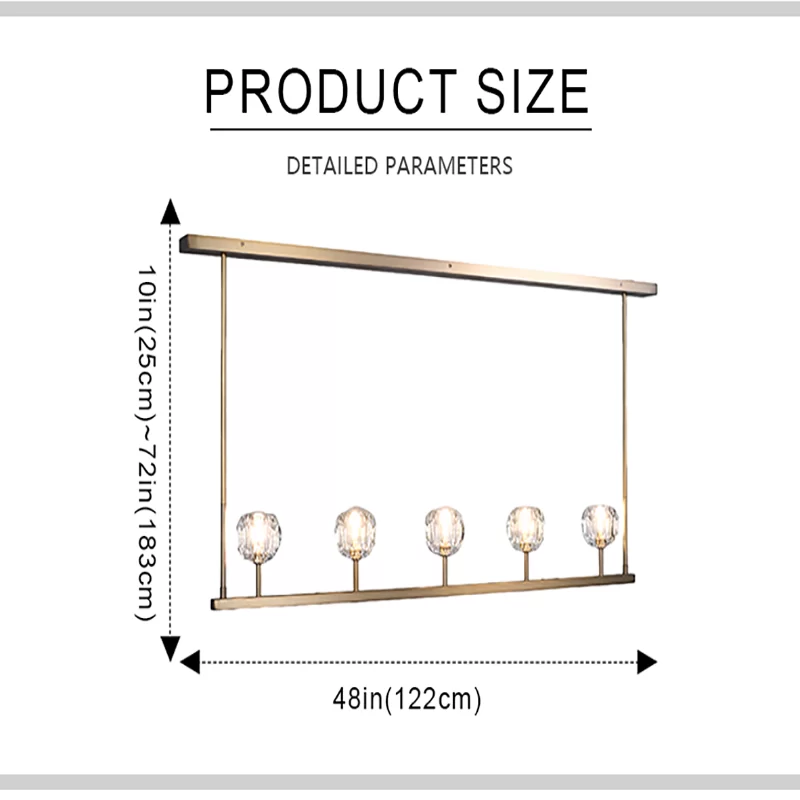 Crystal Ball Linear Chandelier 48″wide x 5″deep