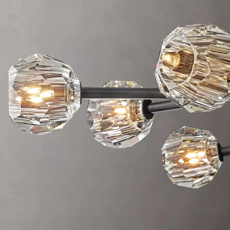 Luxury Boule De Cristal Clear Glass Round Chandelier - Satin Nickel