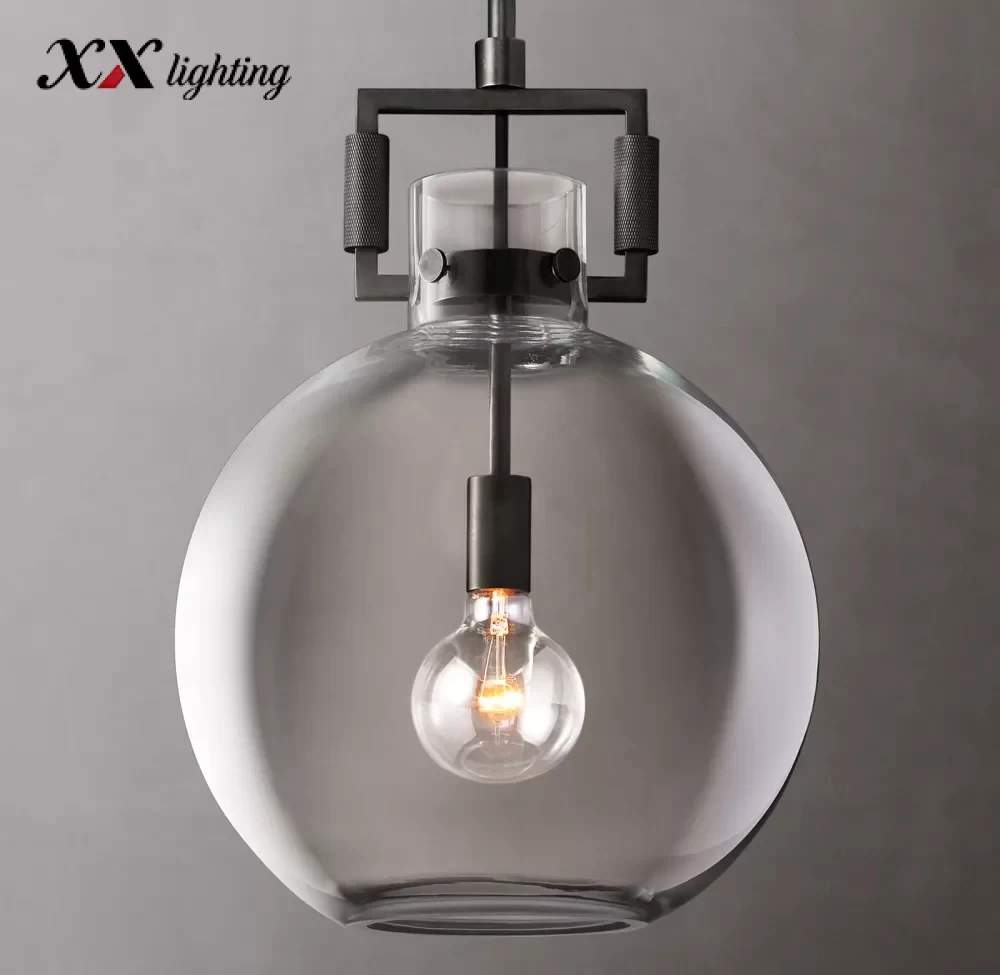Machinist Glass Globe Pendant 10 inch - 10″, Polished Nickel