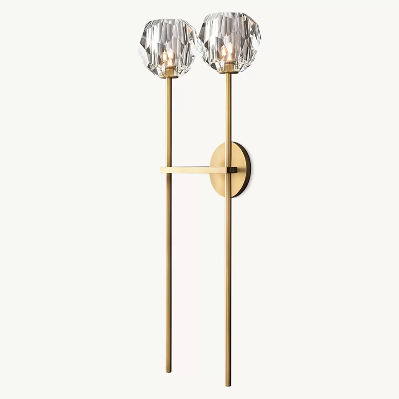 Modern 28" Boule De Cristal Grand Double Glass Wall Sconce - Polished Nickel
