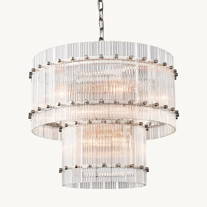 San Marco Glass Two-Tier Round Chandelier 22½″ - 22½", Polished Nickel