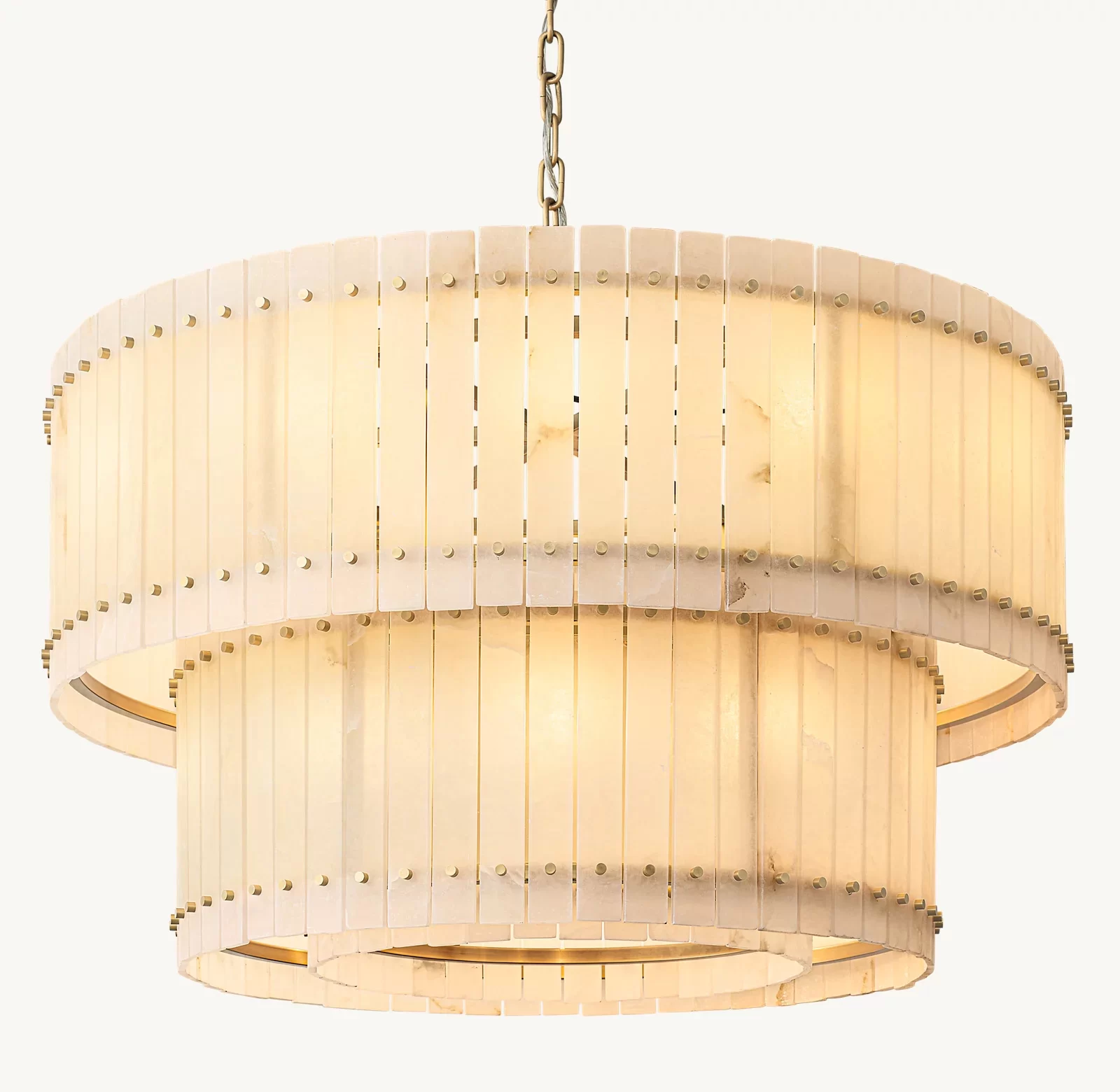 Alabaster Two-Tier Round Chandelier 22½″ - 48″, Polished Nickel