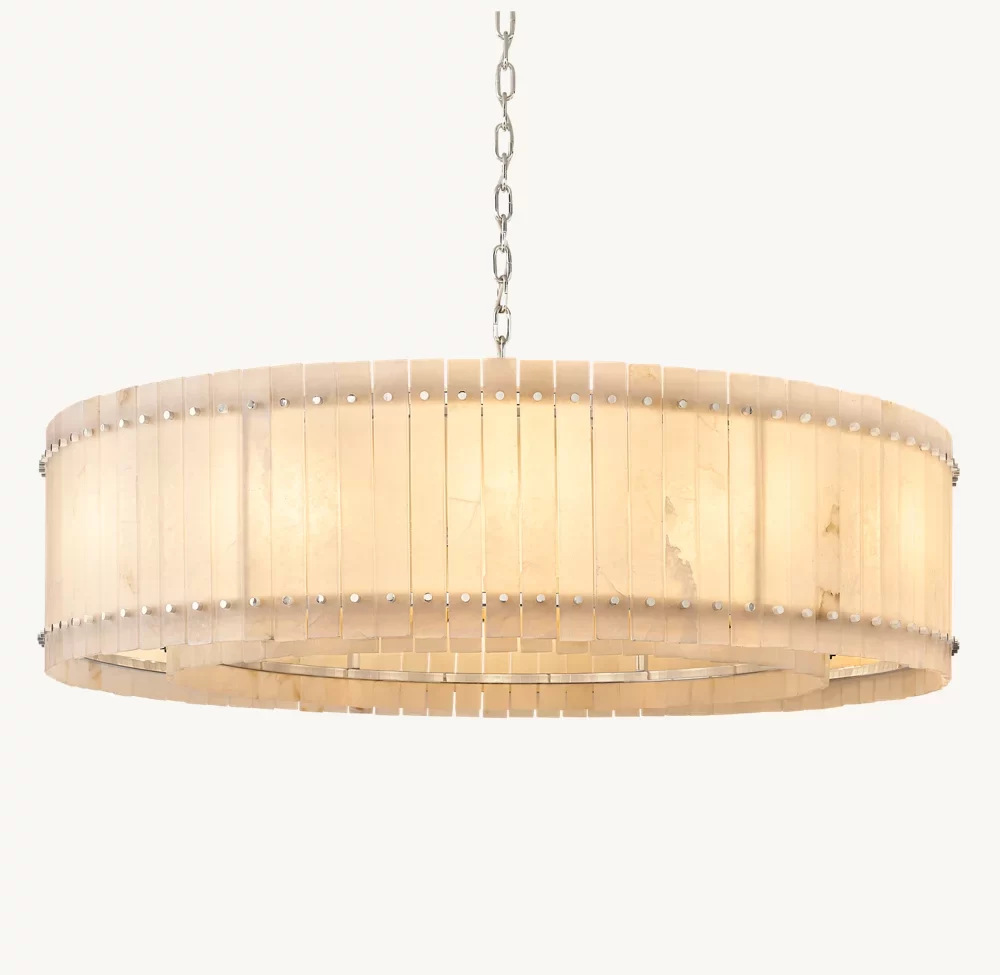 San Marco Alabaster Round Chandelier 22½″ - 60″, Polished Nickel