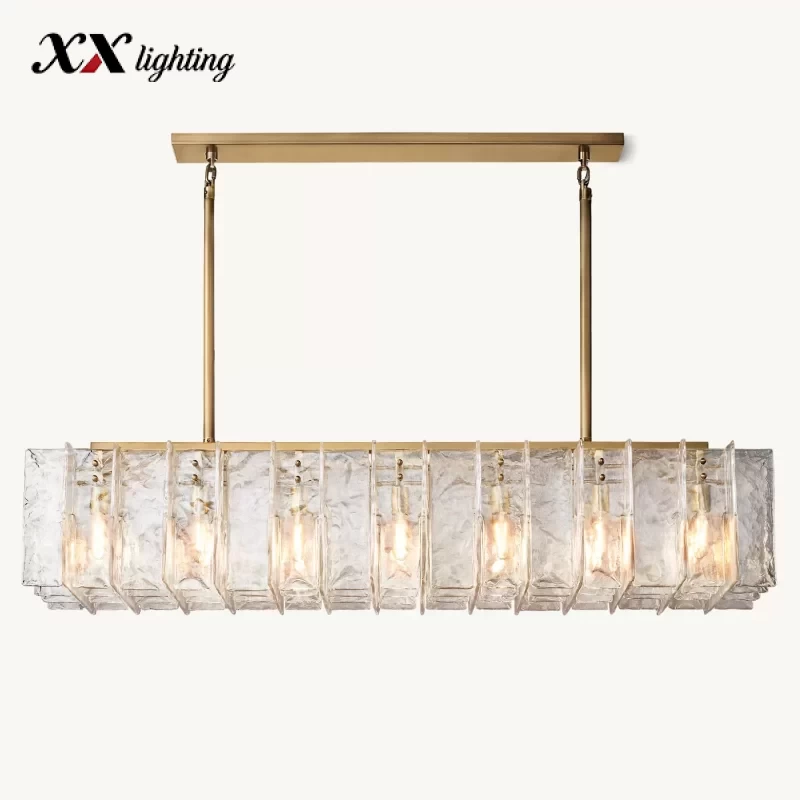 Lattice Clear Glass Rectangular Chandelier 49″ - 67″, Satin Nickel