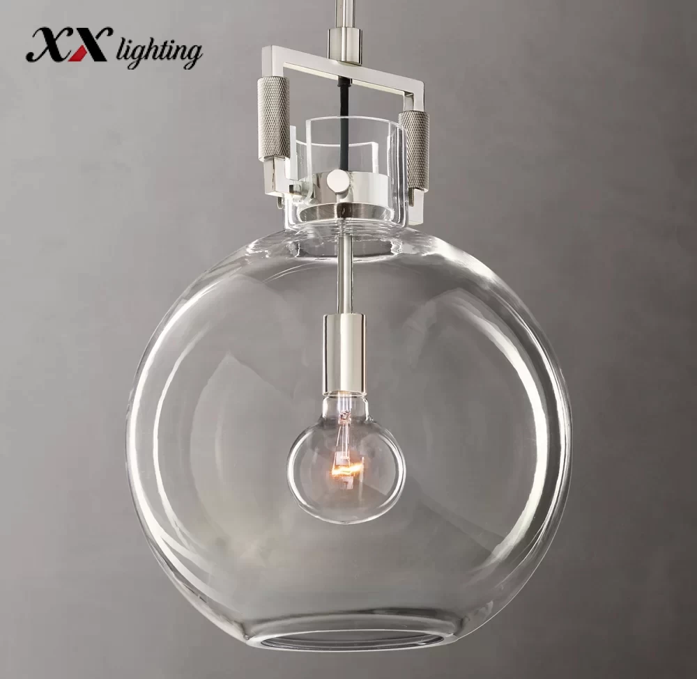 Machinist Glass Globe Pendant 10 inch - 18″, Polished Nickel