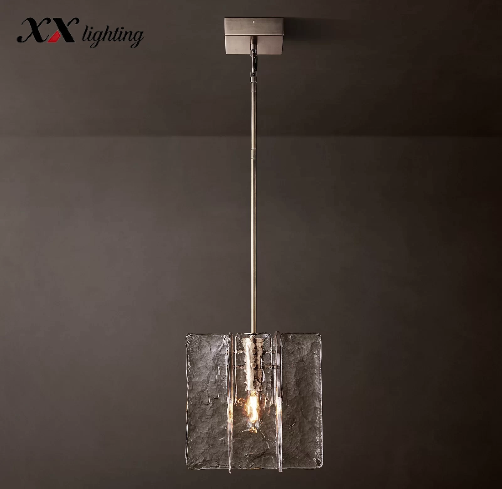 Lattice Clear Glass Pendant 13″ - 13″, Satin Nickel