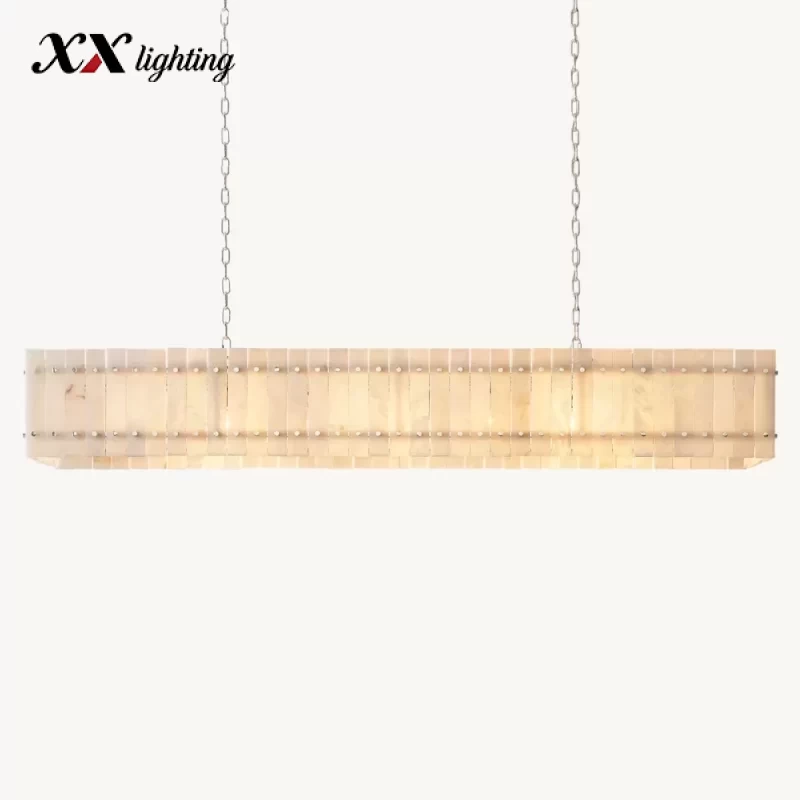 San Marco Alabaster Linear Chandelier 54″ - 72″, Polished Nickel