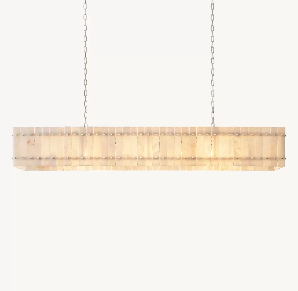 San Marco Alabaster Linear Chandelier 54″ - 72″, Polished Nickel
