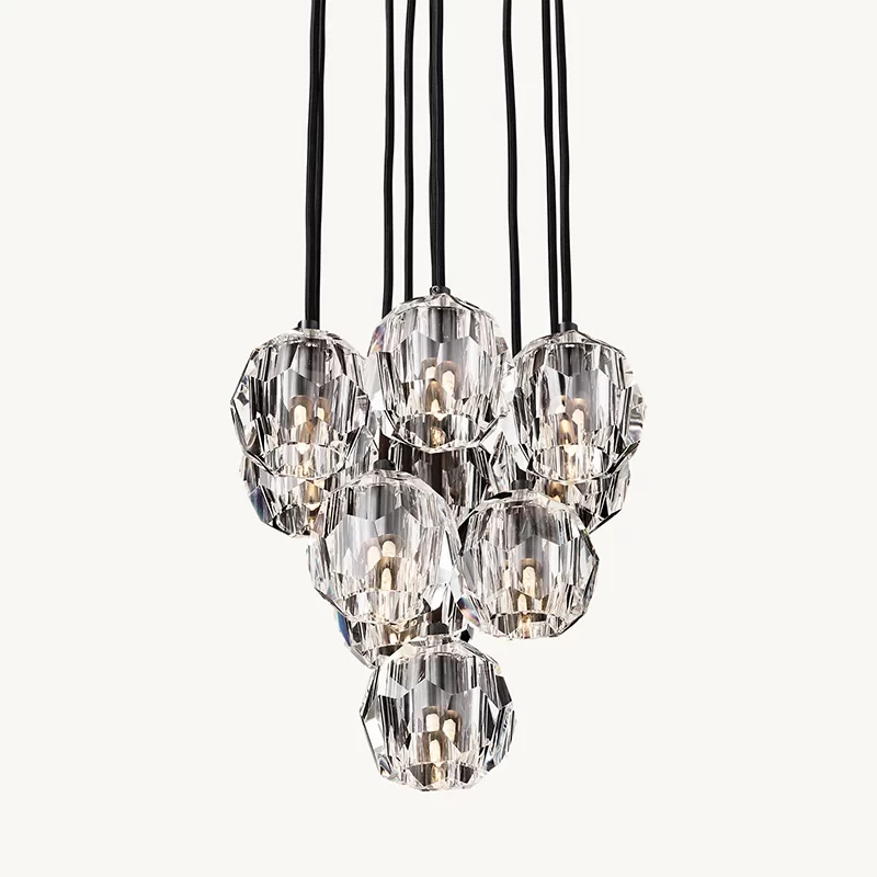 French Boule De Cristal Cluster Chandelier 14" for Entryway Hall - 14″