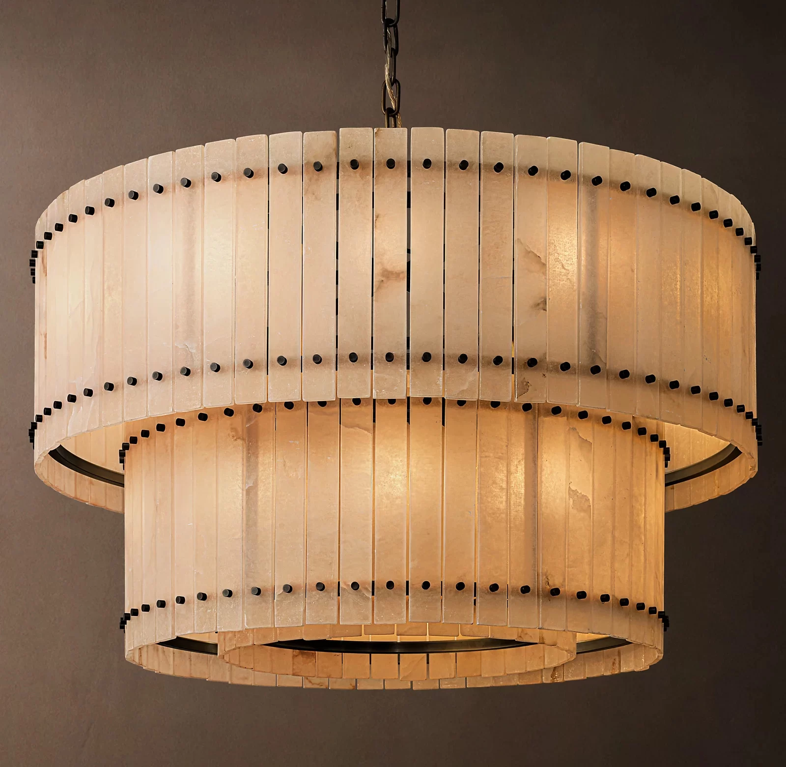 Alabaster Two-Tier Round Chandelier 22½″ - 48″, Polished Nickel