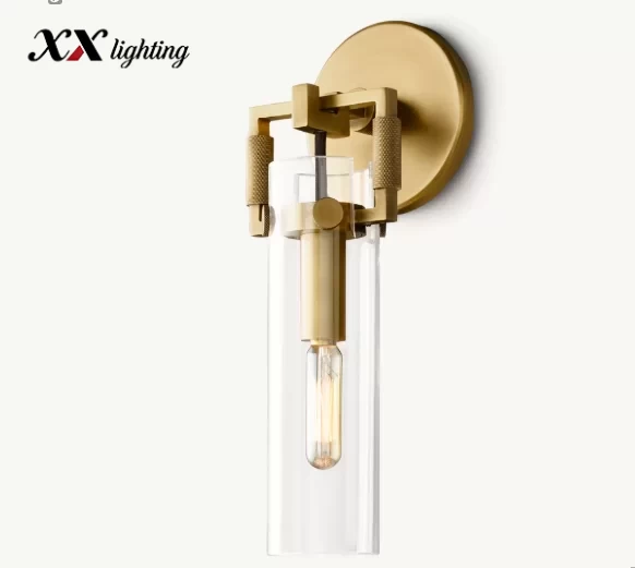 Machinist Glass Cylinder Sconce - 4½″, Lacquered Burnished Brass
