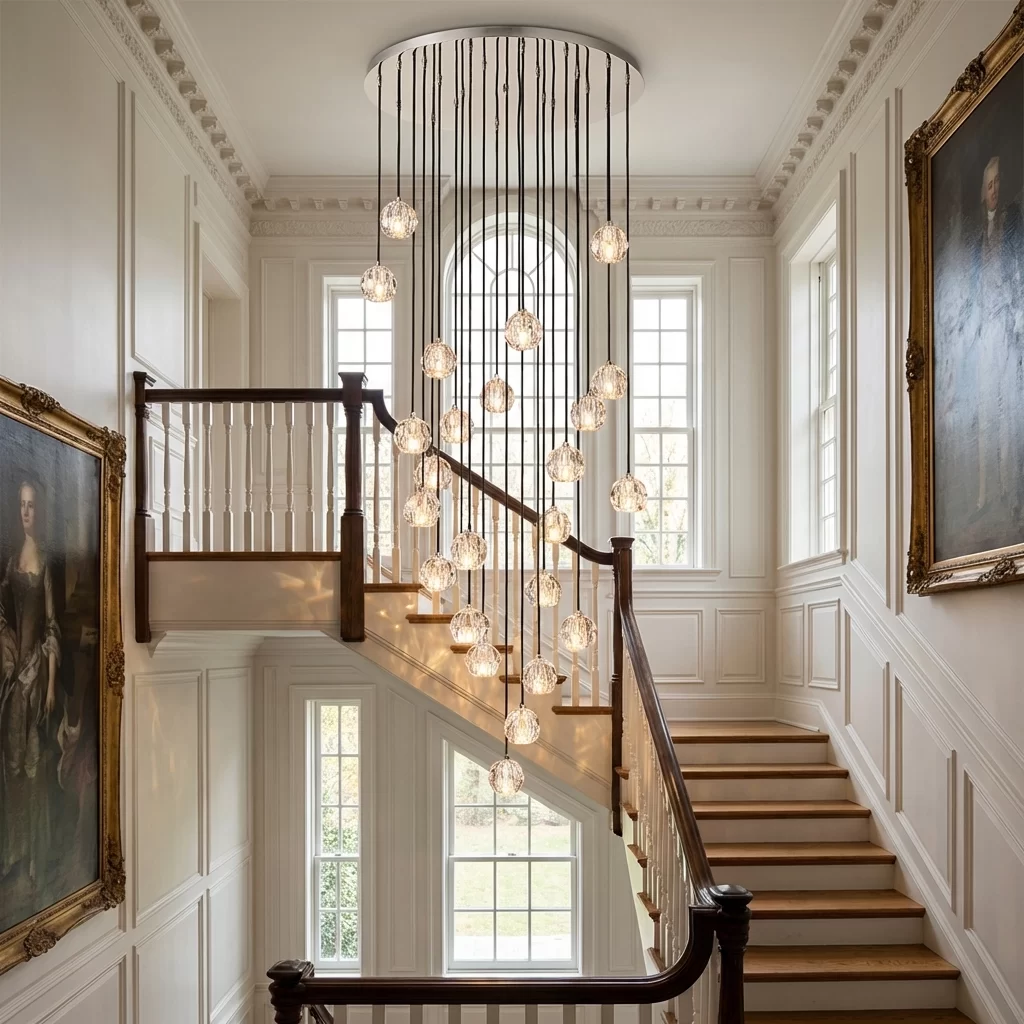 French Boule De Cristal Cluster Chandelier 14" for Entryway Hall - 40″