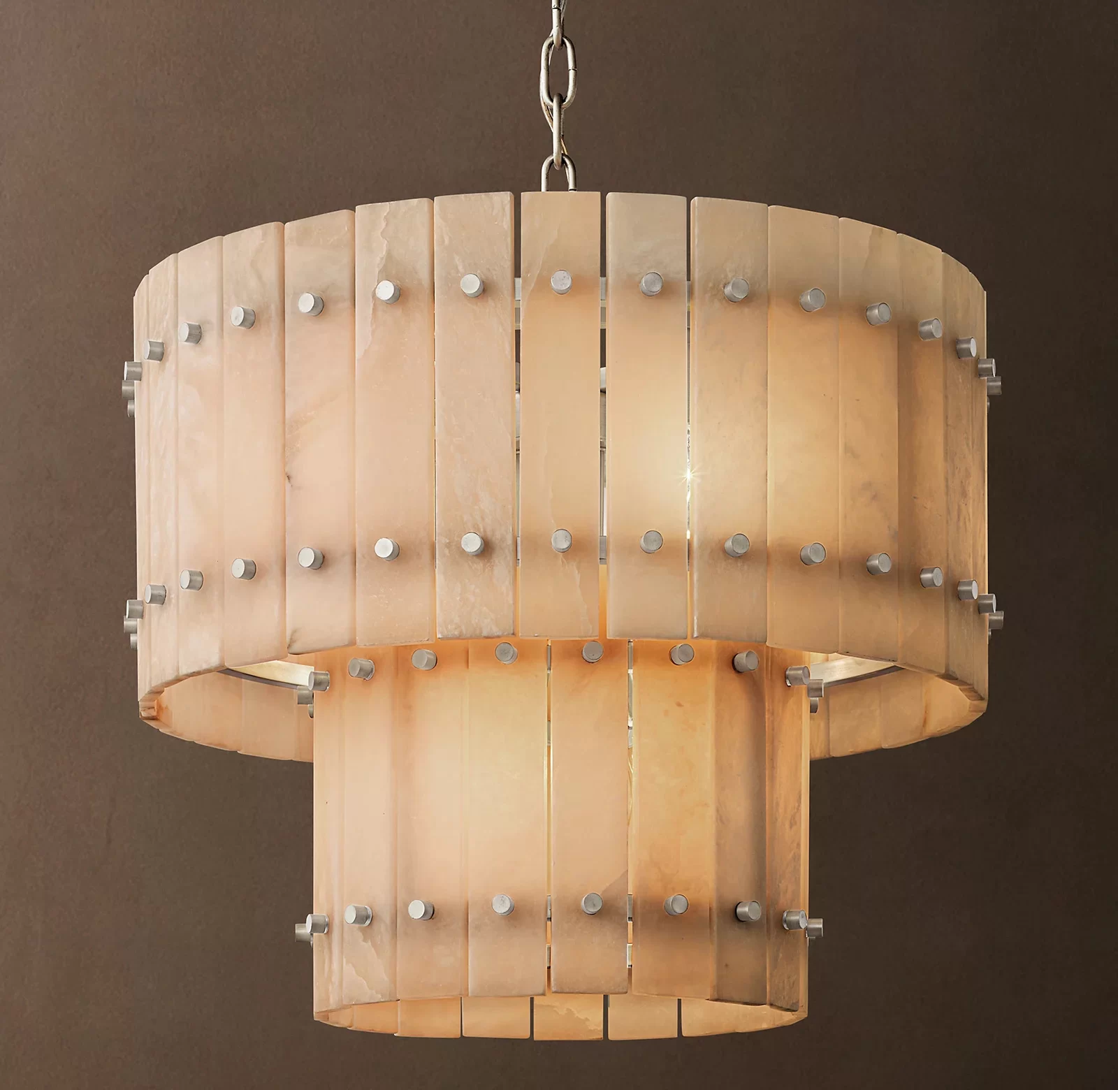 Alabaster Two-Tier Round Chandelier 22½″ - 22½″, Polished Nickel