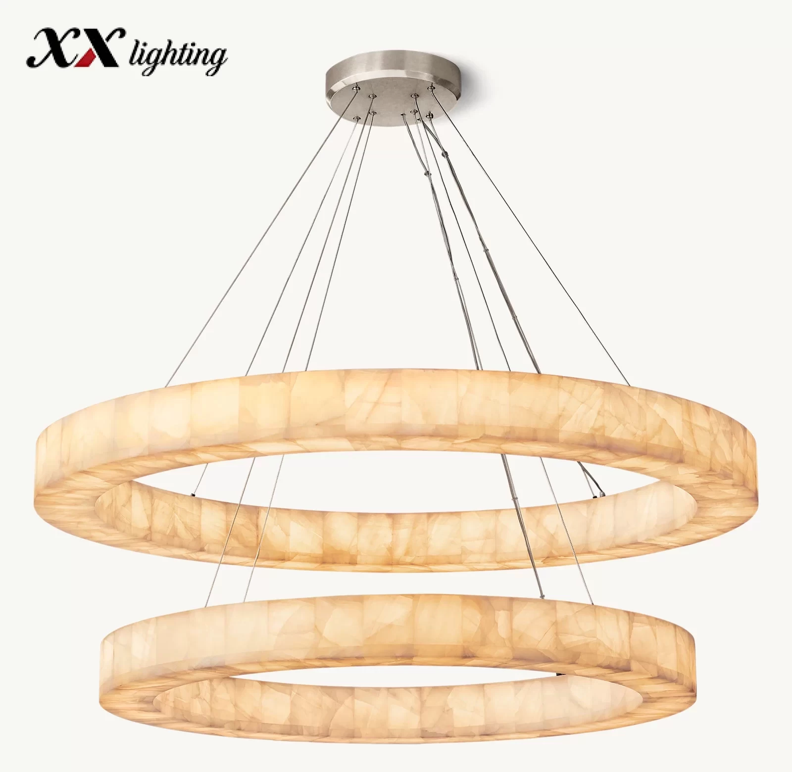 Rivage Lueur Two-Tier Round Chandelier 60″ - 60″, Satin Nickel