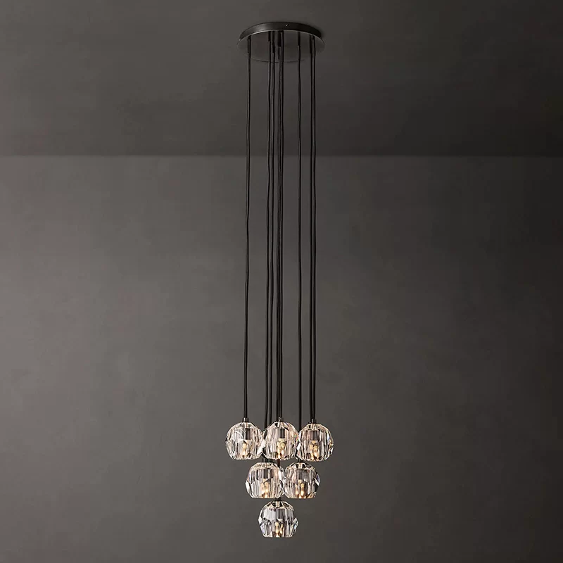 French Boule De Cristal Cluster Chandelier 14" for Entryway Hall - 14″