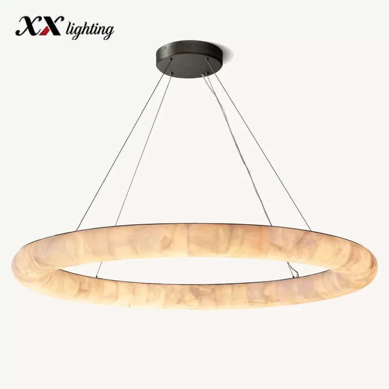 Round Marble Living Room Chandelier 32″ - 61″, Satin Nickel