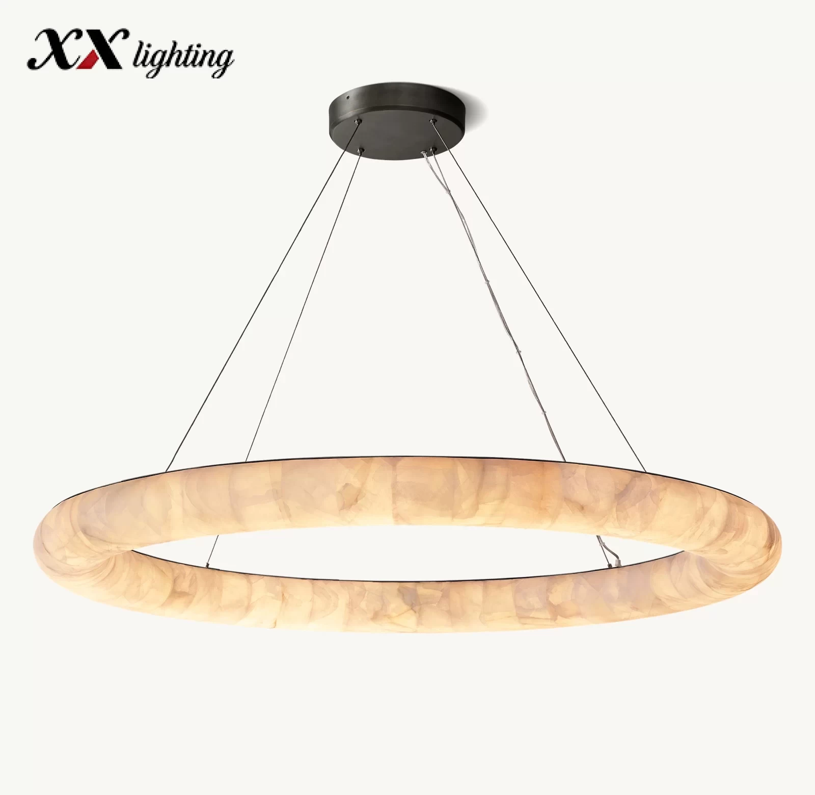 Round Marble Living Room Chandelier 32″ - 61″, Satin Nickel