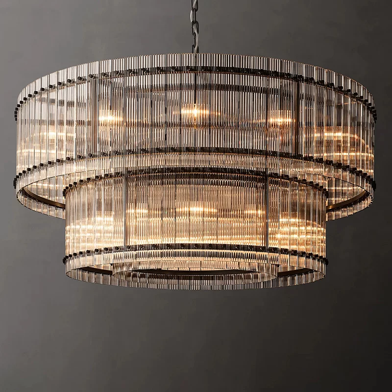 San Marco Glass Two-Tier Round Chandelier 22½″ - 60", Polished Nickel