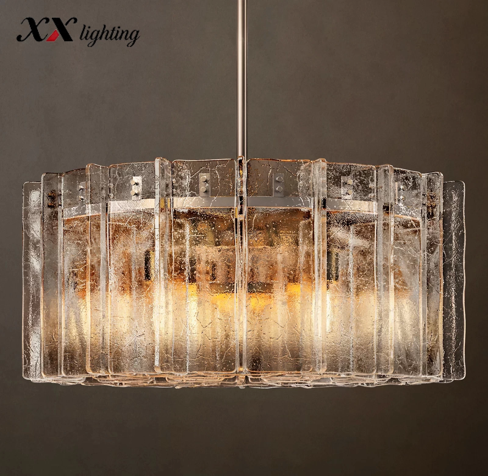 Lattice Clear Glass Round Chandelier 36½″ - 36½″, Satin Nickel