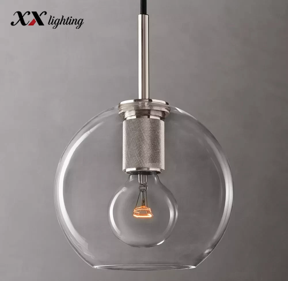 Utility Globe Shade Pendant 8 inch - 11″, Polished Nickel