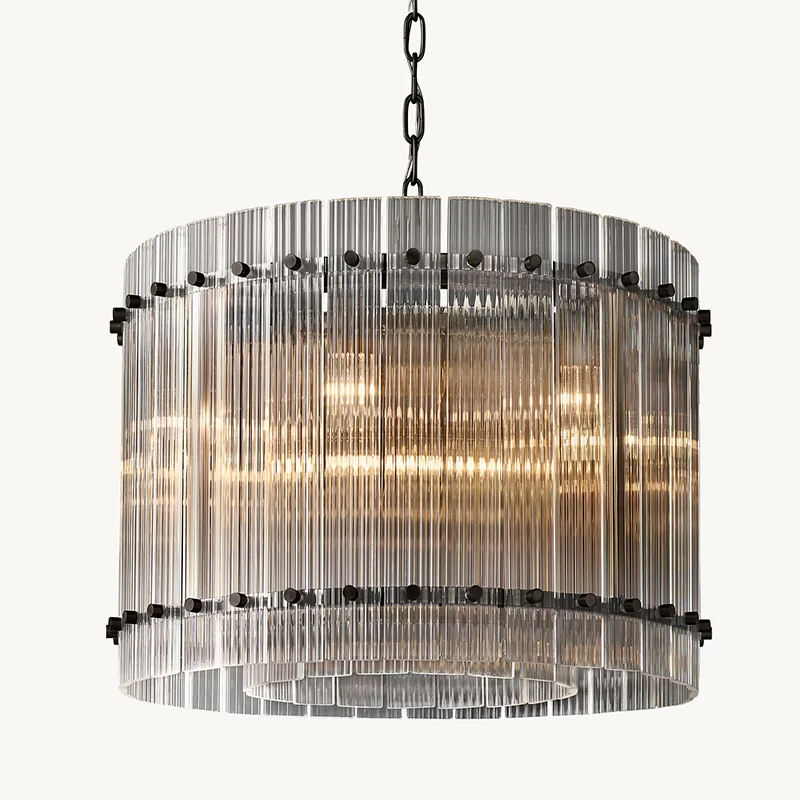 San Marco Glass Round Chandelier 22½″ - 22½″, Polished Nickel