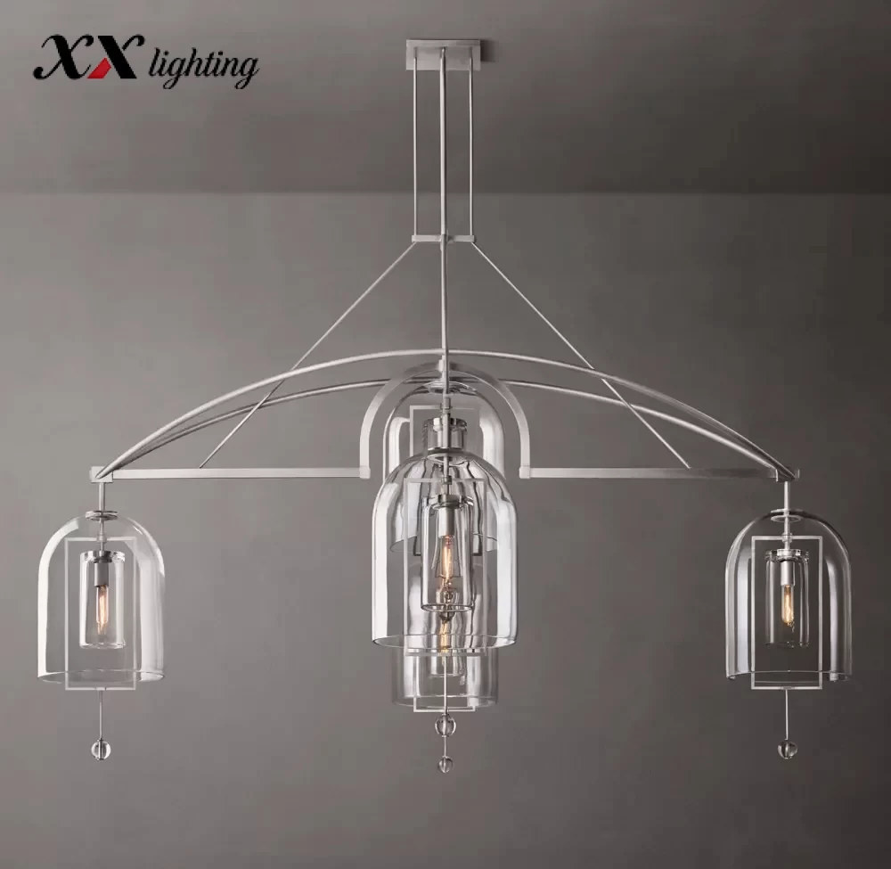 Fulcrum Grand Round Chandelier 61″ - 85″, Satin Nickel