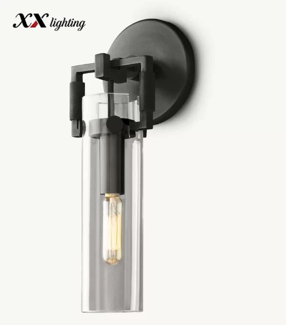 Machinist Glass Cylinder Sconce - 4½″, Lacquered Burnished Brass