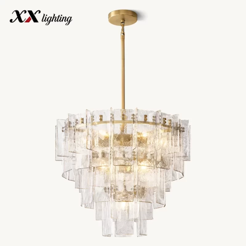 Lattice Clear Glass Tiered Round Chandelier 36″ - 36″, Satin Nickel