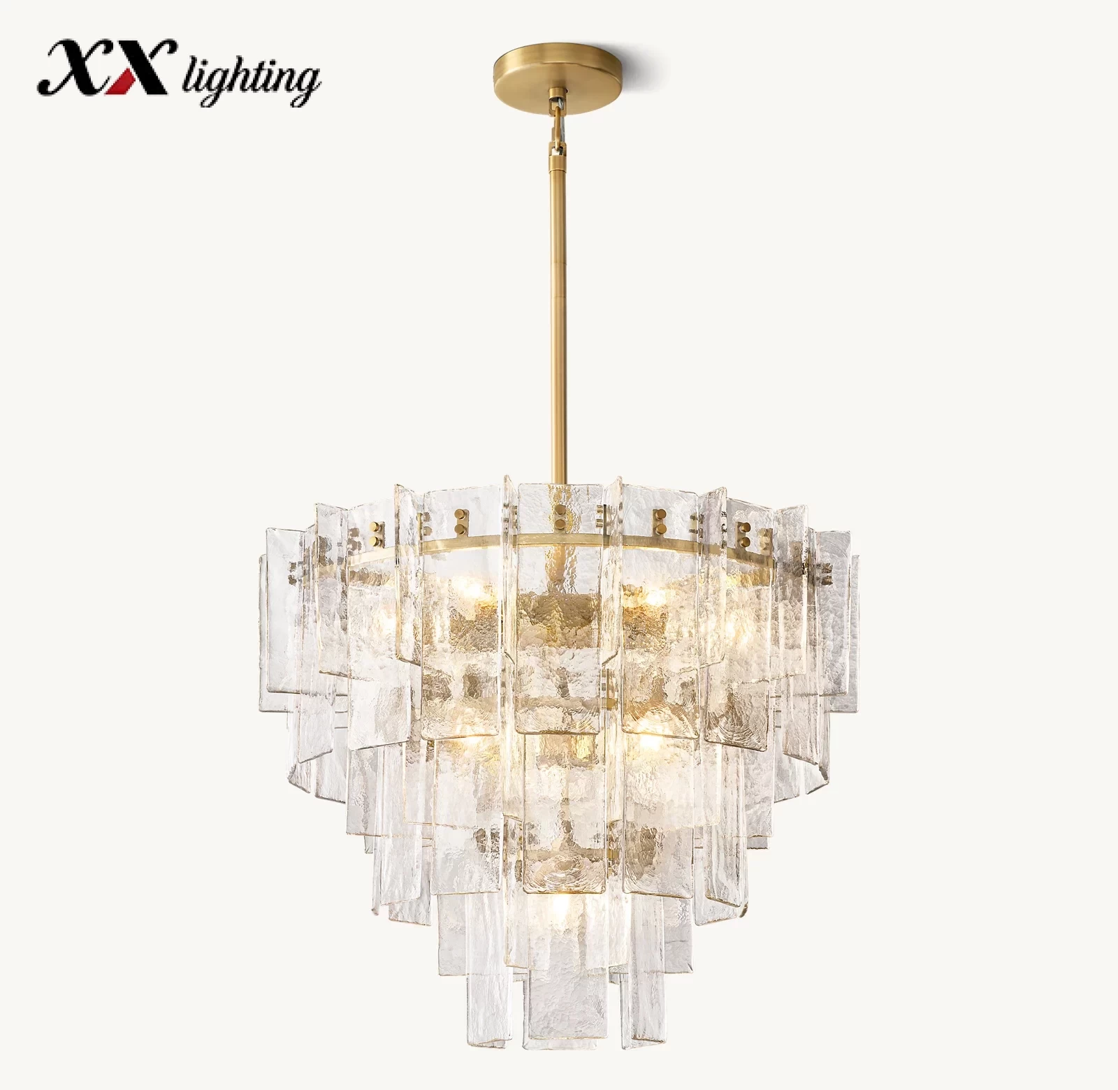 Lattice Clear Glass Tiered Round Chandelier 36″ - 36″, Satin Nickel