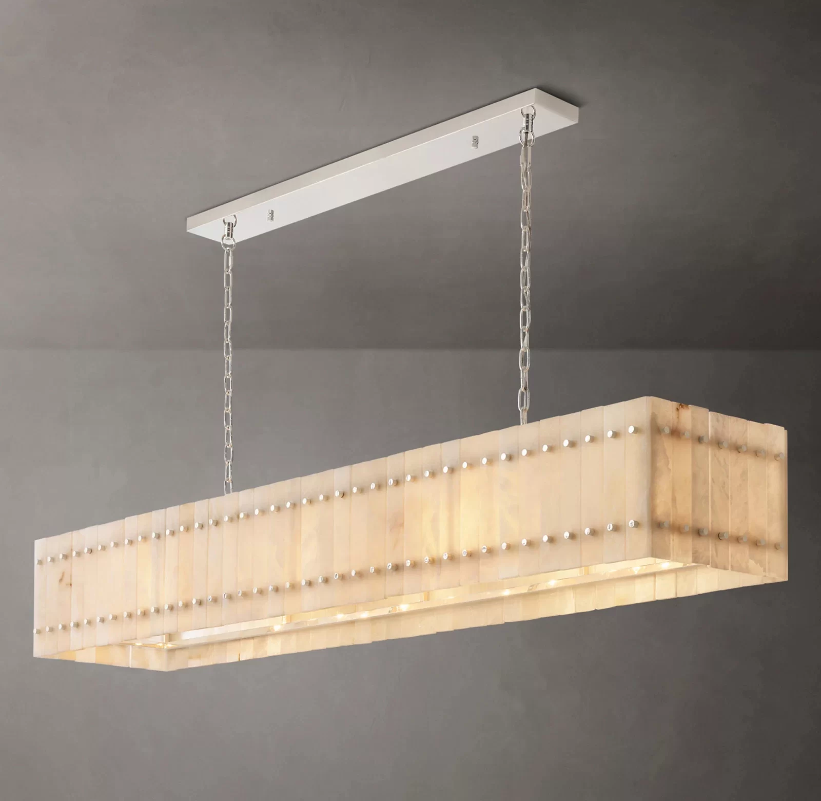 San Marco Alabaster Linear Chandelier 54″ - 72″, Polished Nickel
