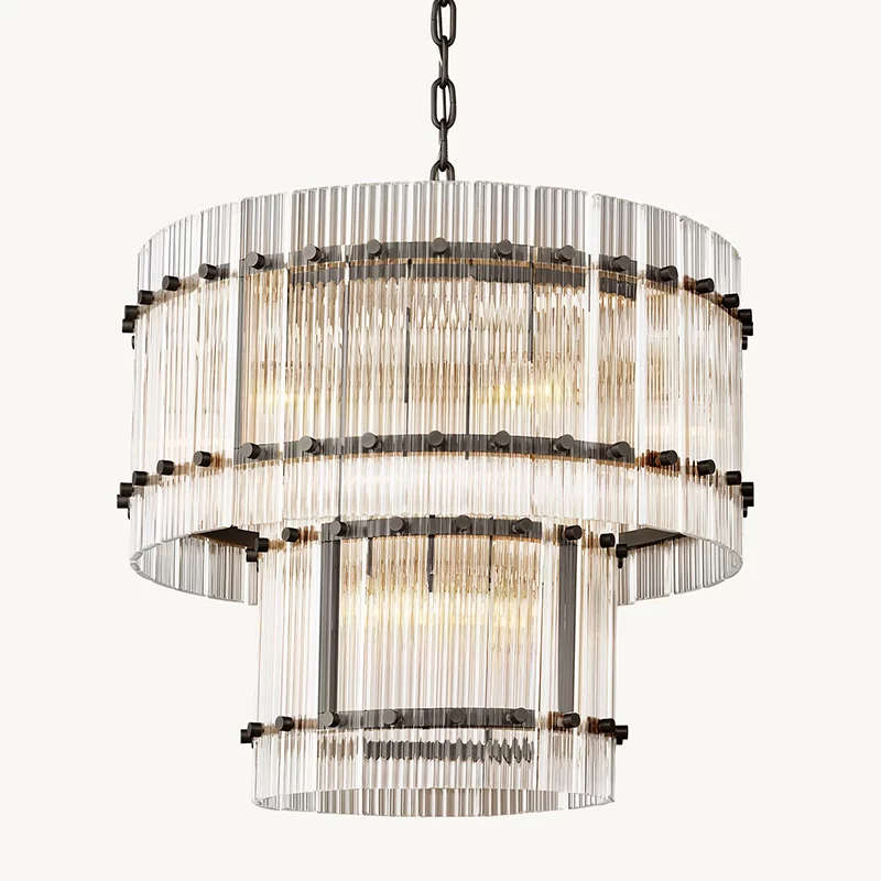 San Marco Glass Two-Tier Round Chandelier 22½″ - 22½", Polished Nickel
