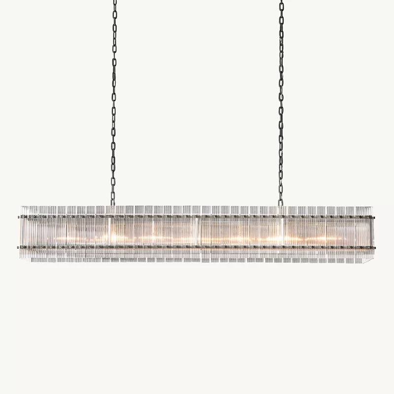 San Marco Glass Rectangular Chandelier 54″ - 72″, Polished Nickel