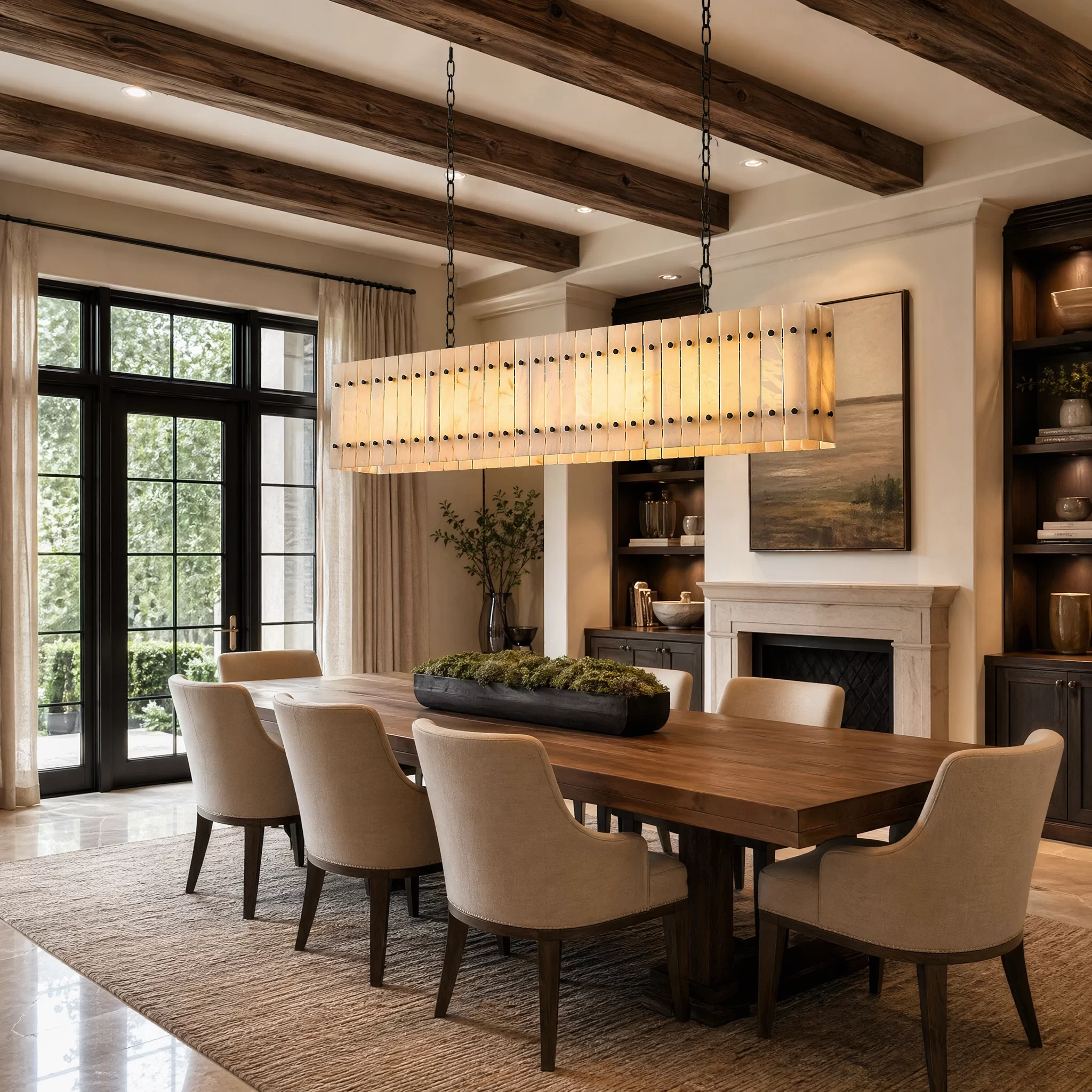 San Marco Alabaster Linear Chandelier 54″ - 54″, Polished Nickel