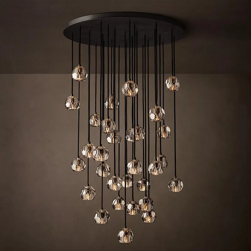 French Boule De Cristal Cluster Chandelier 14" for Entryway Hall - 30″